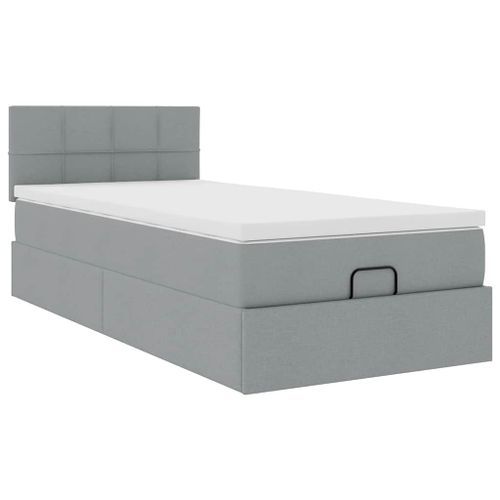 Cadre de lit ottoman et matelas gris clair 90x190 cm tissu - Photo n°2; ?>