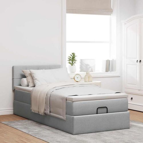 Cadre de lit ottoman et matelas gris clair 90x190 cm tissu - Photo n°3; ?>