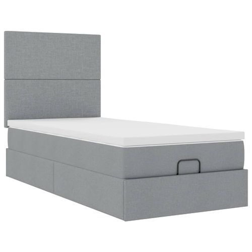 Cadre de lit ottoman et matelas gris clair 90x190 cm tissu - Photo n°2; ?>