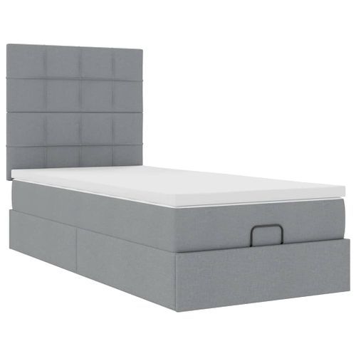 Cadre de lit ottoman et matelas gris clair 90x190 cm tissu - Photo n°2; ?>