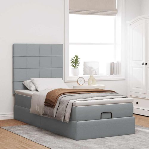 Cadre de lit ottoman et matelas gris clair 90x190 cm tissu - Photo n°3; ?>