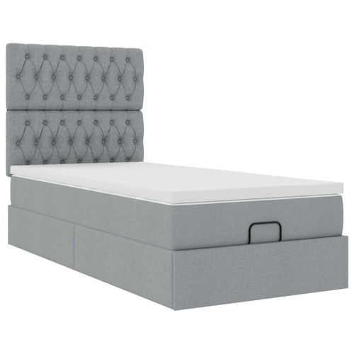 Cadre de lit ottoman et matelas gris clair 90x190 cm tissu - Photo n°2; ?>