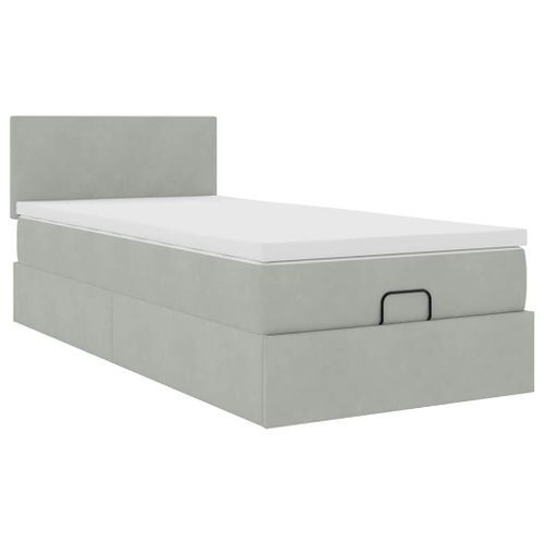 Cadre de lit ottoman et matelas gris clair 90x190 cm velours - Photo n°2; ?>