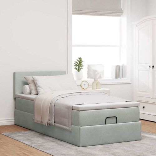 Cadre de lit ottoman et matelas gris clair 90x190 cm velours - Photo n°3; ?>