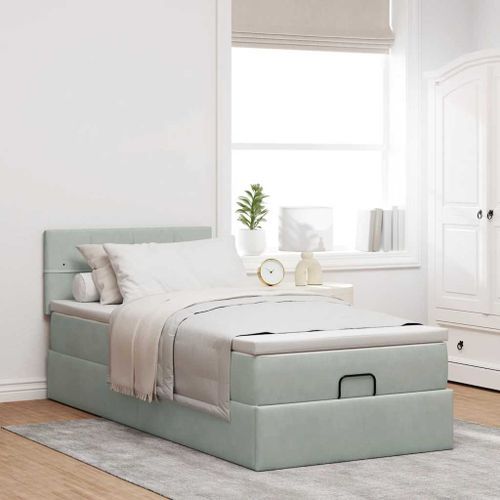 Cadre de lit ottoman et matelas gris clair 90x190 cm velours - Photo n°3; ?>