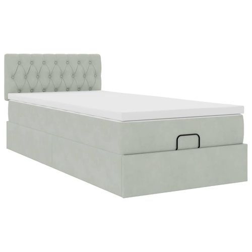 Cadre de lit ottoman et matelas gris clair 90x190 cm velours - Photo n°2; ?>