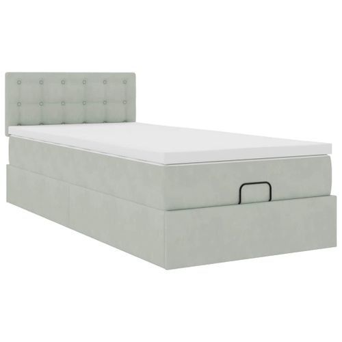 Cadre de lit ottoman et matelas gris clair 90x190 cm velours - Photo n°2; ?>