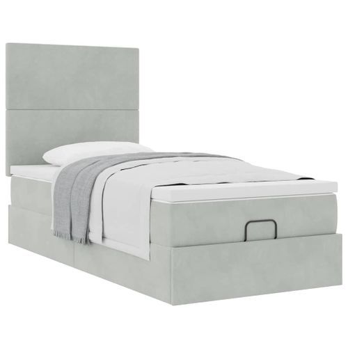 Cadre de lit ottoman et matelas gris clair 90x190 cm velours - Photo n°2; ?>