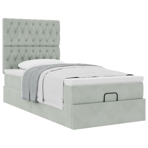 Cadre de lit ottoman et matelas gris clair 90x190 cm velours - Photo n°2; ?>