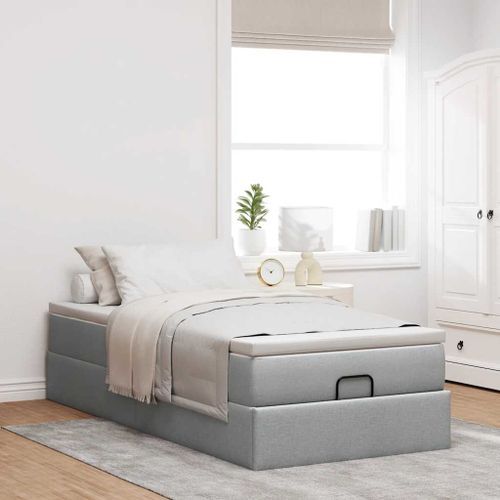 Cadre de lit ottoman et matelas gris clair 90x200 cm tissu - Photo n°3; ?>