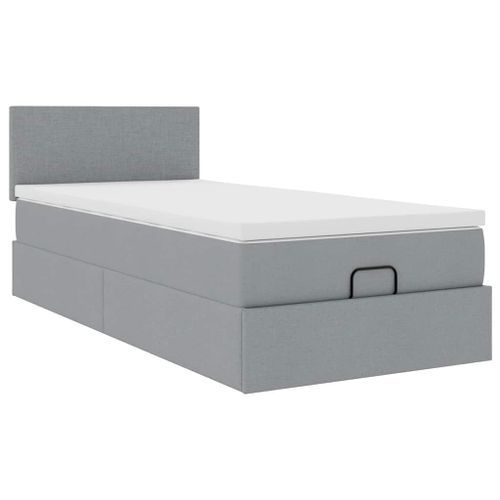 Cadre de lit ottoman et matelas gris clair 90x200 cm tissu - Photo n°2; ?>