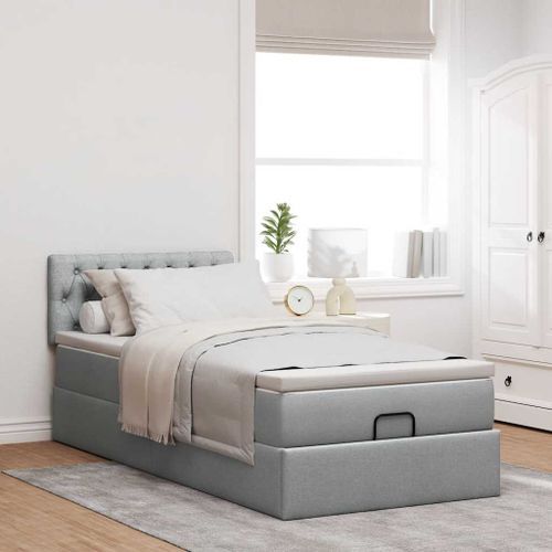 Cadre de lit ottoman et matelas gris clair 90x200 cm tissu - Photo n°3; ?>