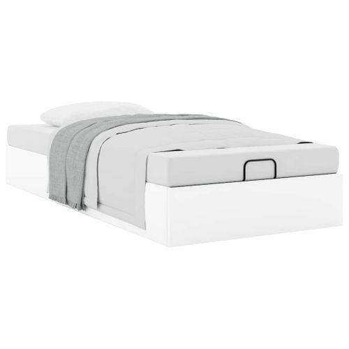 Cadre de lit ottoman sans matelas blanc 100x200 cm similicuir - Photo n°3; ?>