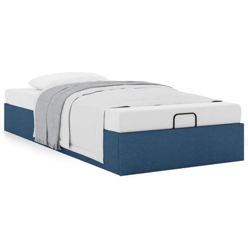 Cadre de lit ottoman sans matelas bleu 100x200 cm tissu - Photo n°2; ?>