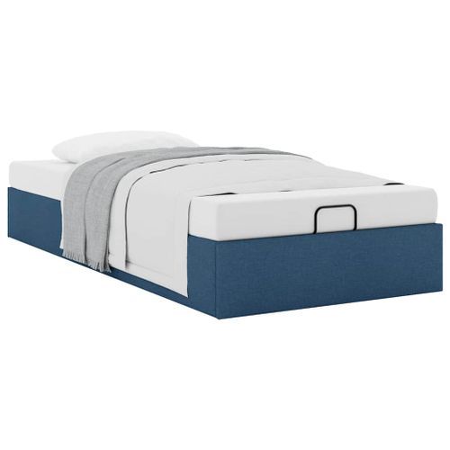 Cadre de lit ottoman sans matelas bleu 100x200 cm tissu - Photo n°3; ?>