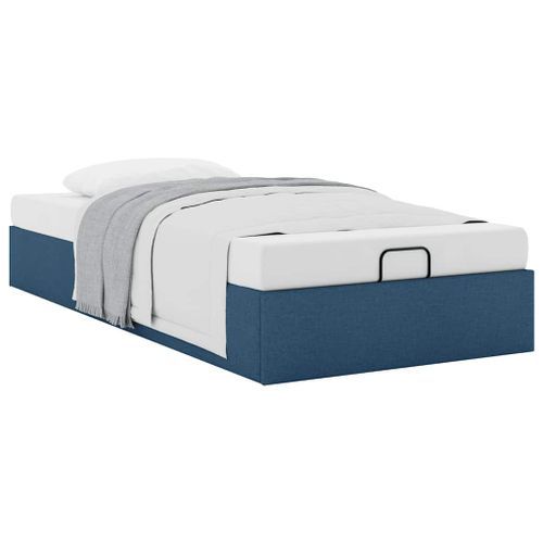 Cadre de lit ottoman sans matelas bleu 90x200 cm tissu - Photo n°3; ?>