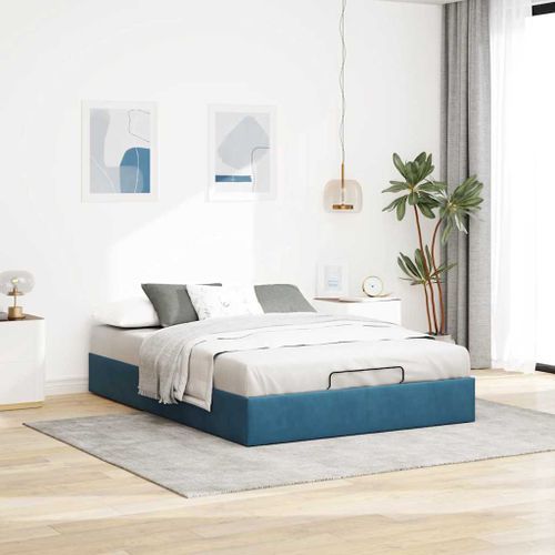 Cadre de lit ottoman sans matelas bleu foncé 140x190 cm velours - Photo n°3; ?>