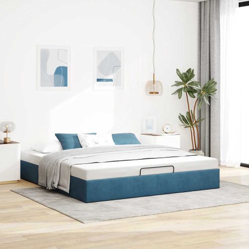 Cadre de lit ottoman sans matelas bleu foncé 160x200 cm velours - Photo n°3; ?>