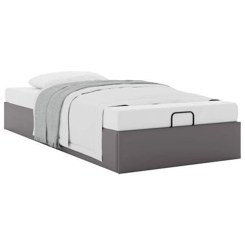 Cadre de lit ottoman sans matelas gris 100x200 cm similicuir - Photo n°3; ?>