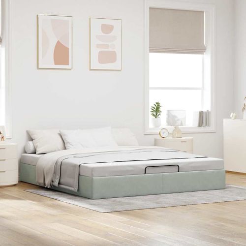 Cadre de lit ottoman sans matelas gris clair 160x200 cm velours - Photo n°3; ?>