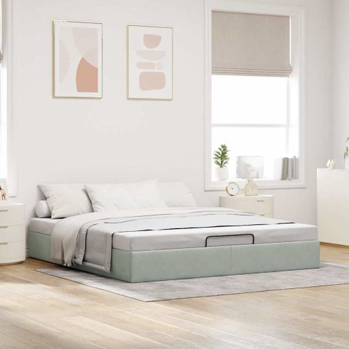 Cadre de lit ottoman sans matelas gris clair 180x200 cm velours - Photo n°3; ?>