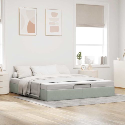 Cadre de lit ottoman sans matelas gris clair 200x200 cm velours - Photo n°3; ?>