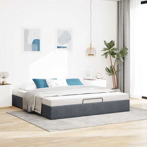 Cadre de lit ottoman sans matelas gris foncé 160x200 cm velours - Photo n°3; ?>