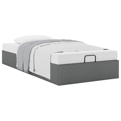 Cadre de lit ottoman sans matelas gris foncé 90x190 cm tissu - Photo n°3; ?>