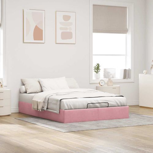 Cadre de lit ottoman sans matelas rose 140x190 cm velours - Photo n°3; ?>