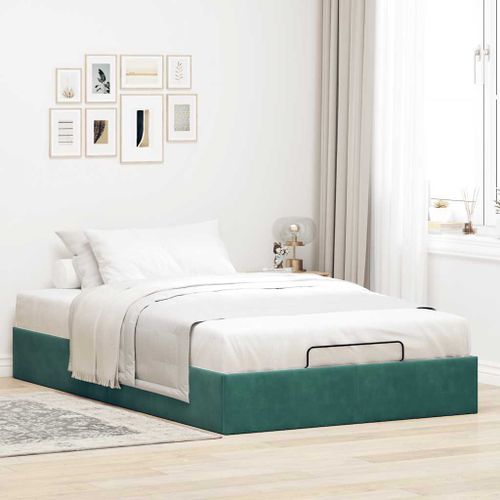 Cadre de lit ottoman sans matelas vert foncé 120x200 cm velours - Photo n°3; ?>