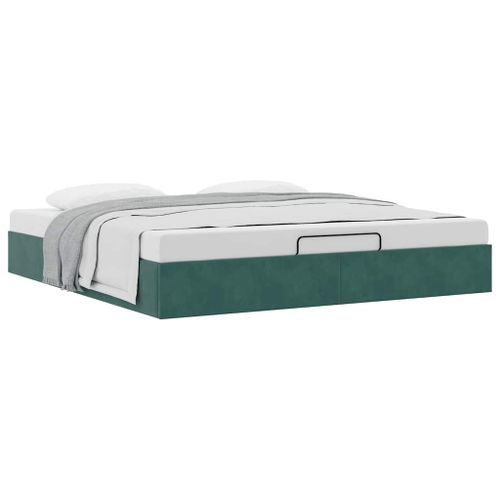 Cadre de lit ottoman sans matelas vert foncé 160x200 cm velours - Photo n°2; ?>