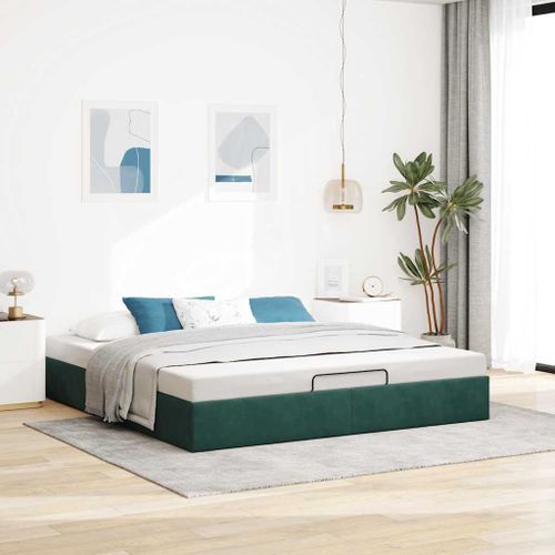 Cadre de lit ottoman sans matelas vert foncé 160x200 cm velours - Photo n°3; ?>