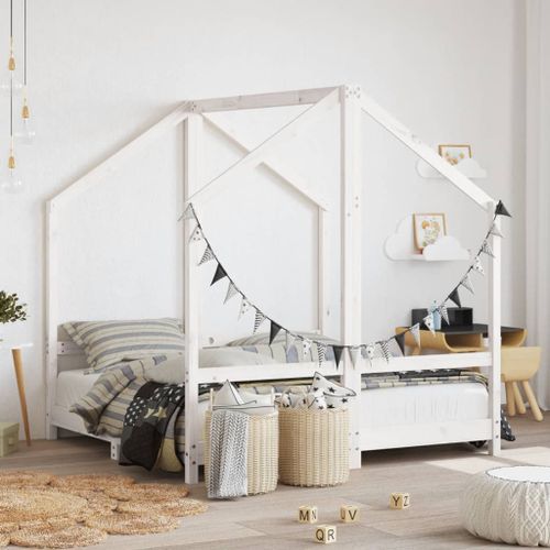 Cadre de lit pour enfant blanc 2x(70x140) cm bois de pin massif - Photo n°2; ?>