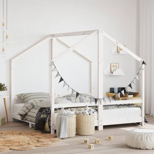 Cadre de lit pour enfant blanc 2x(80x160) cm bois de pin massif - Photo n°2; ?>