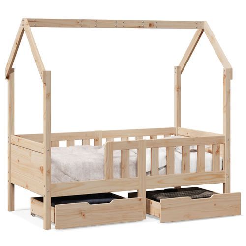 Cadre de lit pour enfant et tiroirs 80x160cm bois de pin massif - Photo n°2; ?>