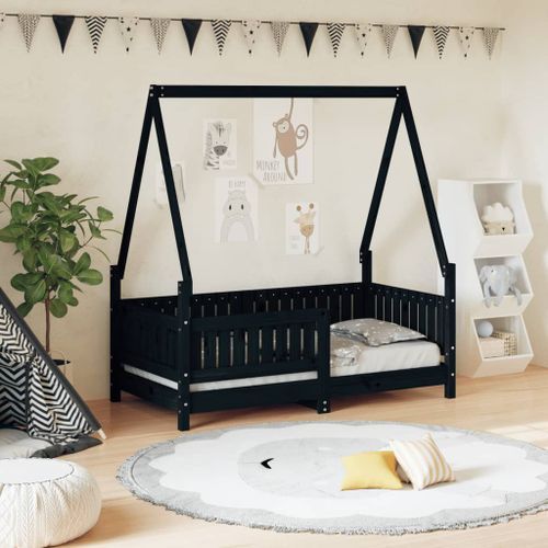 Cadre de lit pour enfant noir 70x140 cm bois de pin massif - Photo n°2; ?>