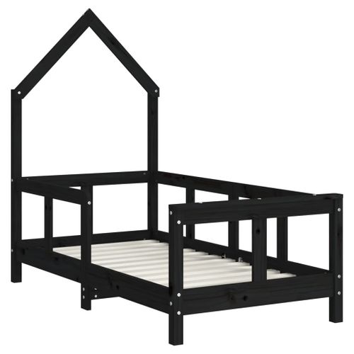 Cadre de lit pour enfant noir 70x140 cm bois de pin massif - Photo n°3; ?>