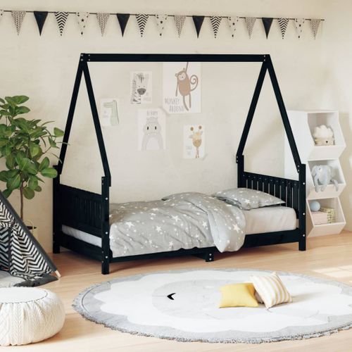 Cadre de lit pour enfant noir 80x160 cm bois de pin massif - Photo n°2; ?>