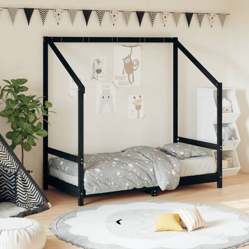 Cadre de lit pour enfant noir 80x160 cm bois de pin massif - Photo n°2; ?>
