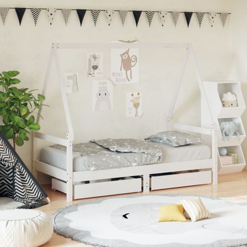 Cadre de lit pour enfant tiroirs blanc 80x160cm bois pin massif - Photo n°2; ?>