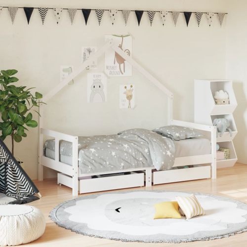 Cadre de lit pour enfant tiroirs blanc 80x160cm bois pin massif - Photo n°2; ?>