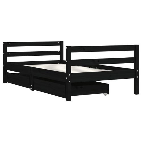 Cadre de lit pour enfant tiroirs noir 80x160 cm bois pin massif - Photo n°3; ?>