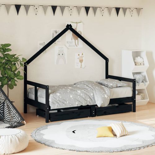 Cadre de lit pour enfant tiroirs noir 80x160 cm bois pin massif - Photo n°2; ?>