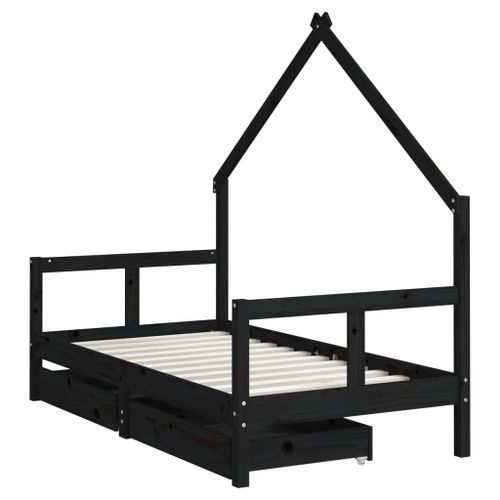 Cadre de lit pour enfant tiroirs noir 80x160 cm bois pin massif - Photo n°3; ?>