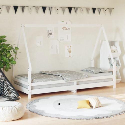 Cadre de lit pour enfants blanc 90x200 cm bois de pin massif - Photo n°2; ?>