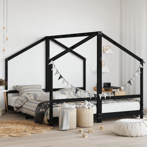 Cadre de lit pour enfants noir 2x(90x200) cm bois de pin massif - Photo n°2; ?>