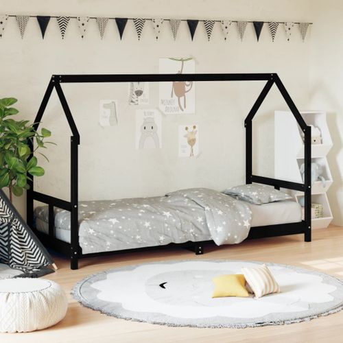 Cadre de lit pour enfants noir 80x200 cm bois de pin massif - Photo n°2; ?>