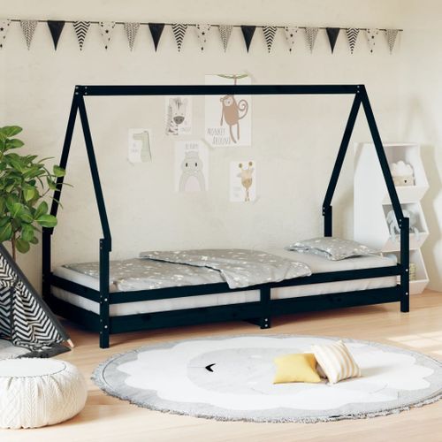 Cadre de lit pour enfants noir 80x200 cm bois de pin massif - Photo n°2; ?>