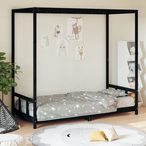 Cadre de lit pour enfants noir 90x190 cm bois de pin massif - Photo n°2; ?>