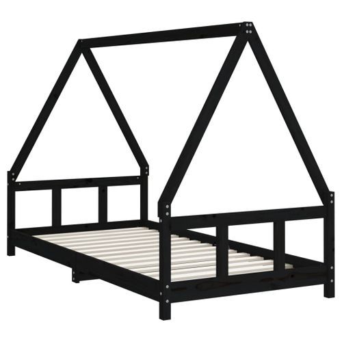 Cadre de lit pour enfants noir 90x190 cm bois de pin massif - Photo n°3; ?>